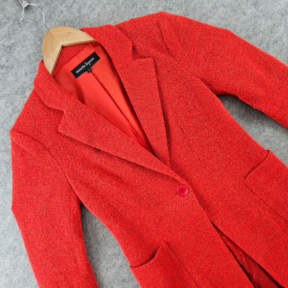 Nanette Lepore Long Coat Women's Size Small Red Wool Blend Single Button Blazer